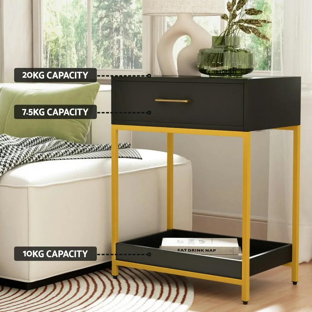 Artiss Bedside Table 1 Drawer with Shelf - MASON Black