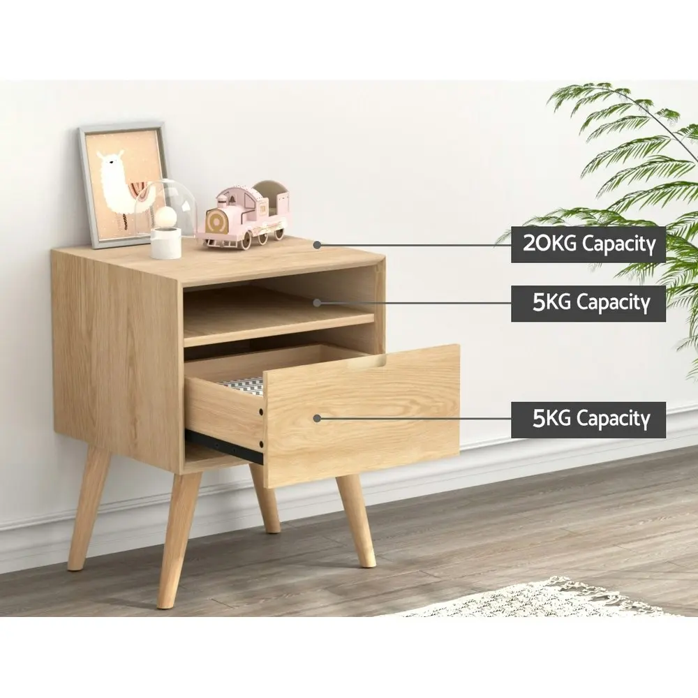 Artiss Bedside Table 1 Shelf and Drawer - GORR Pine