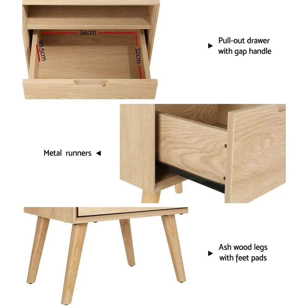 Artiss Bedside Table 1 Shelf and Drawer - GORR Pine