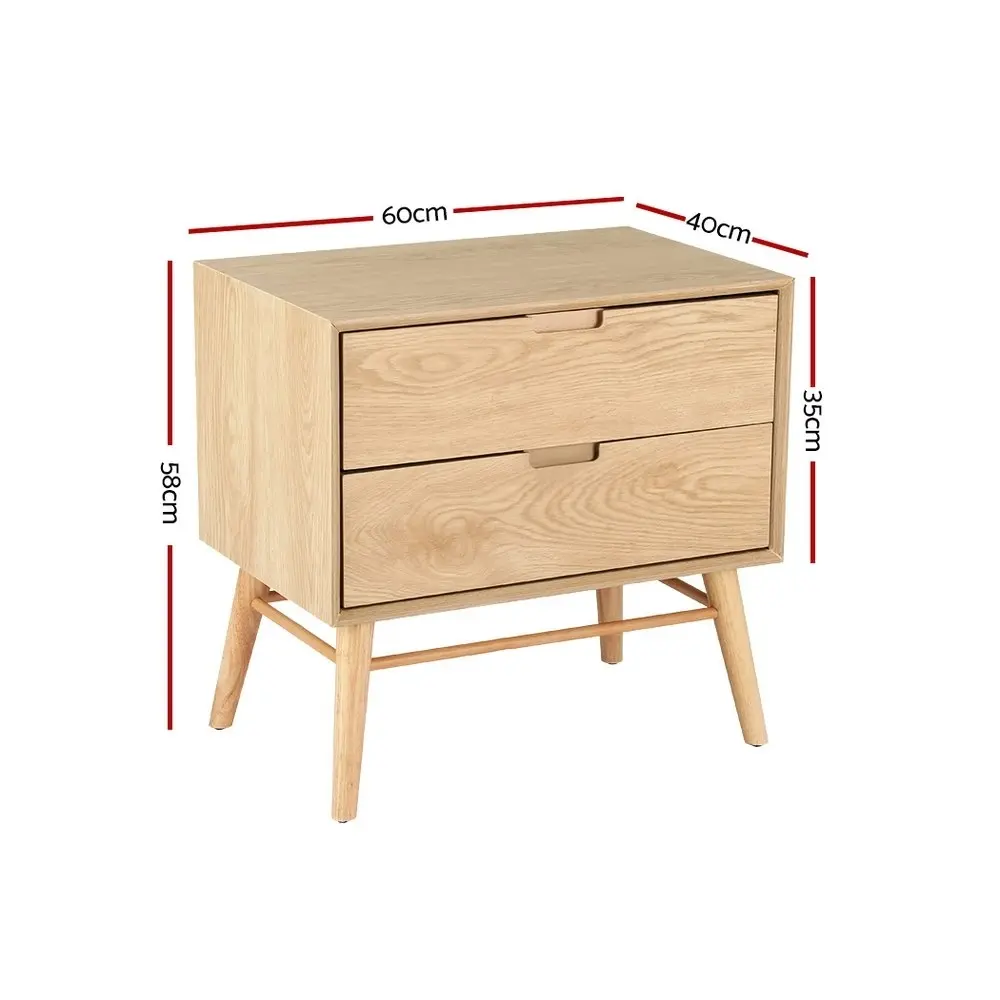 Artiss Bedside Table 2 Drawers - GINO Pine