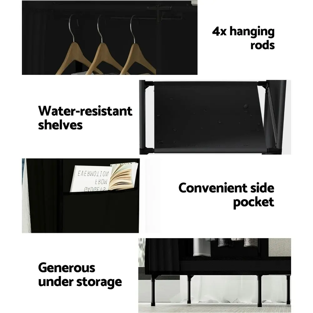 Artiss Large Portable Clothes Closet Wardrobe with Shelf Black