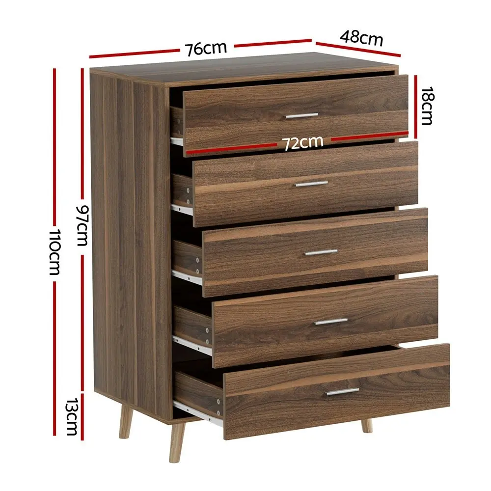 Artiss 5 Chest of Drawers - MIRI Walnut