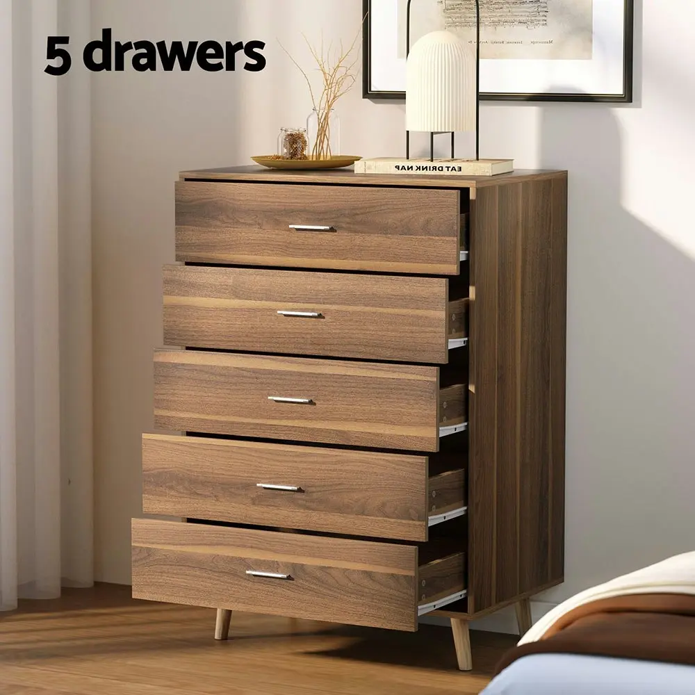 Artiss 5 Chest of Drawers - MIRI Walnut