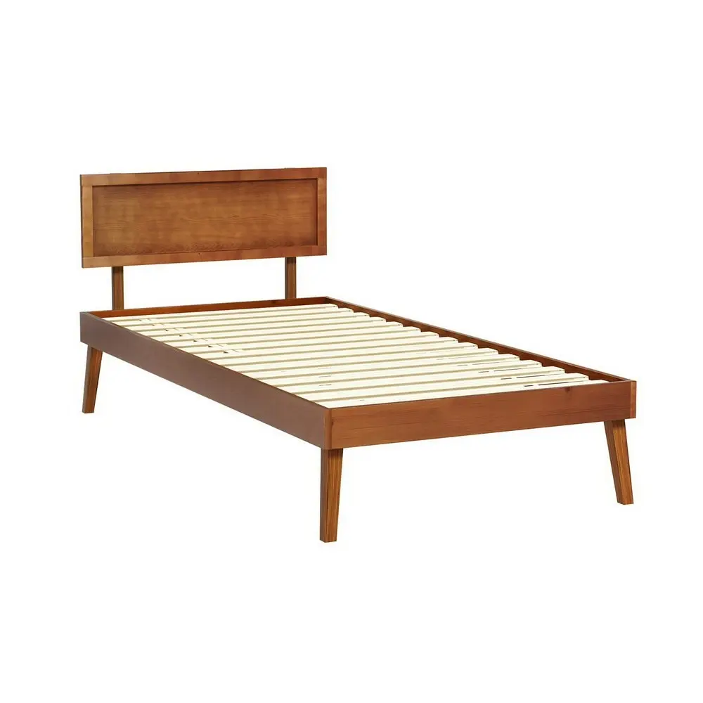 Artiss Bed Frame Single Size Wooden Bed Base Walnut SPLAY