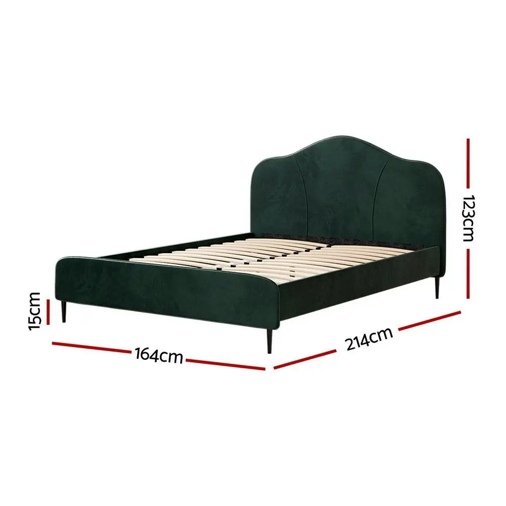 Artiss Bed Frame Queen Size Velvet Dark Green OLAN