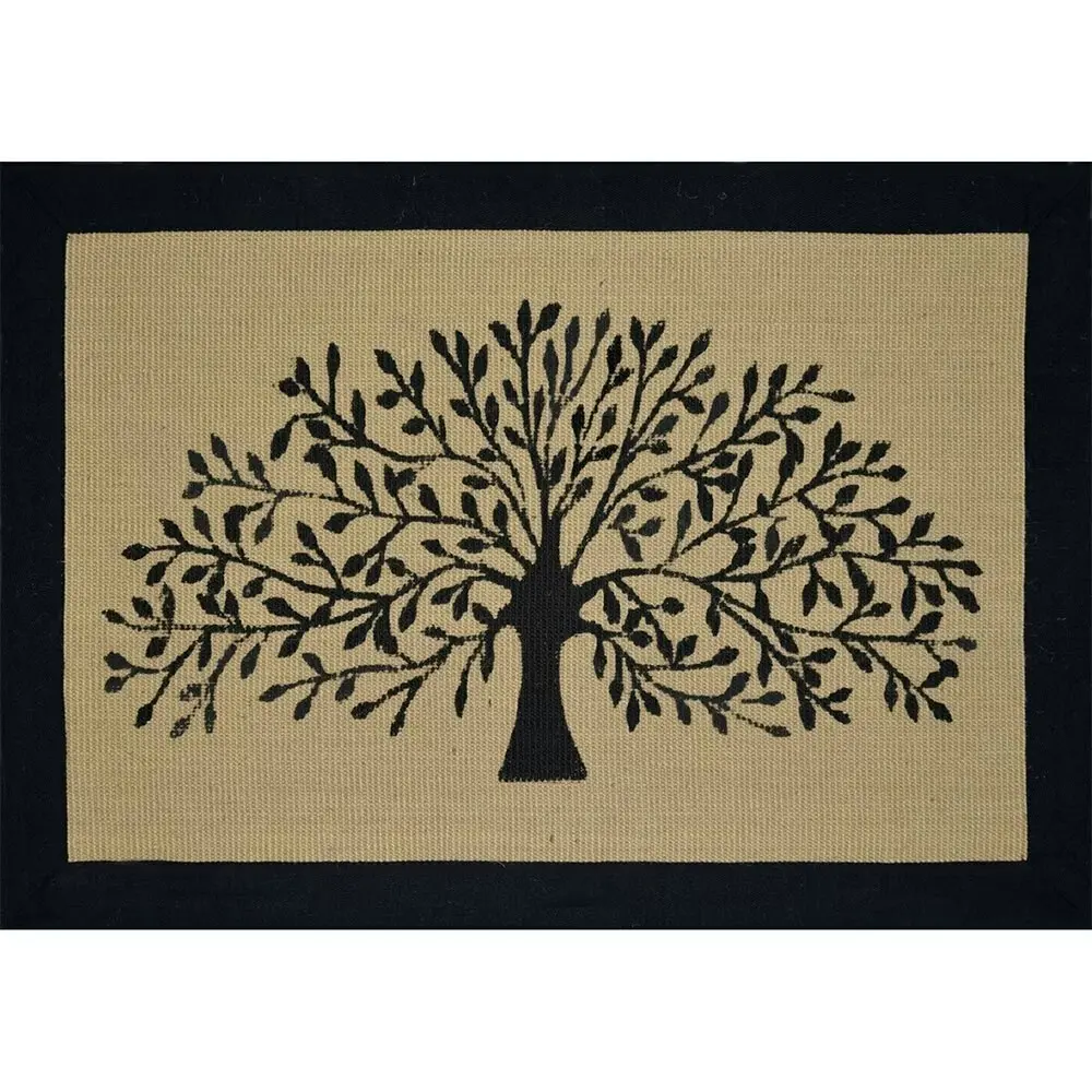 Solemate Jute L/B Tree Black Border 60x90 Stylish Outdoor Entrance Doormat