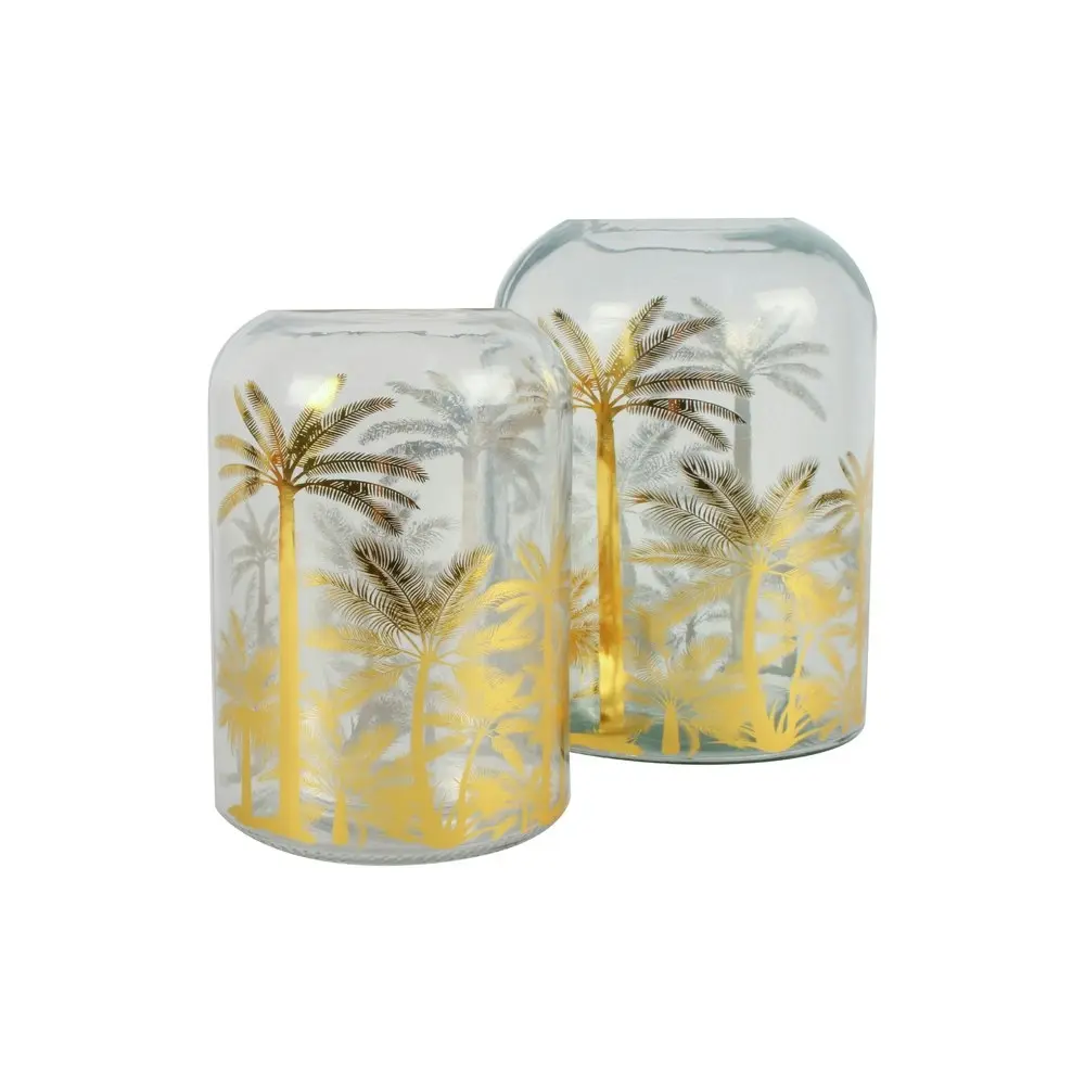 Maine & Crawford Hana 20x14cm Golden Palm Glass Flower Vase Home Decor Clear