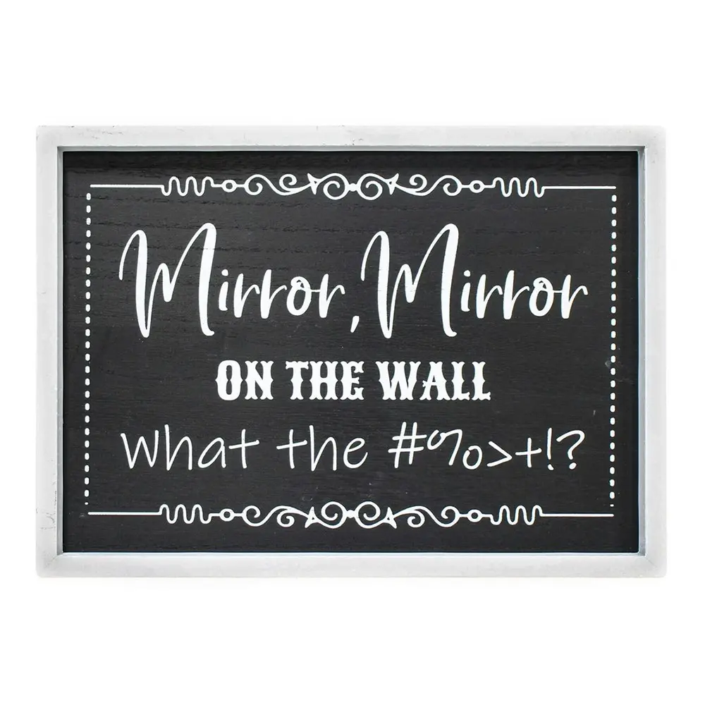 2x MDF 35x25cm Decorative Sign Mirror Mirror On The Wall Hanging Home Room Decor