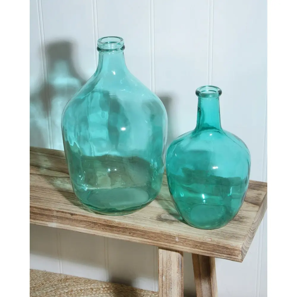 Maine & Crawford Burch Bottle Neck 30x18cm Glass Flower Vase Decor Aqua Blue