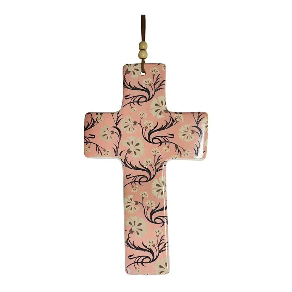 2x Ceramic Hanging 23cm Cross Mystique w/ Hanger Ornament Home Room Decor Large