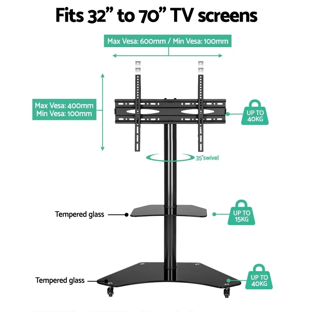 Artiss Mobile TV Stand for 32"-70" TVs Mount Bracket Portable Solid Trolley Cart