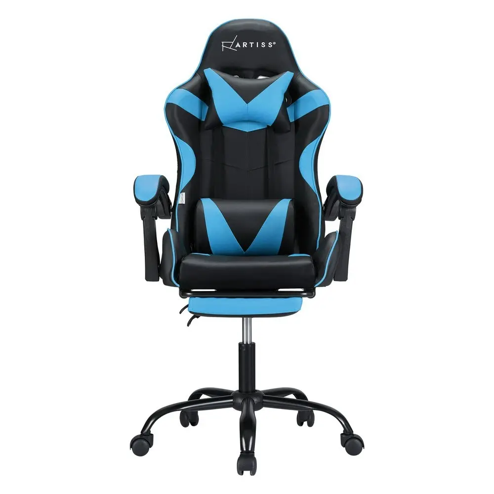 Artiss 2 Point Massage Gaming Office Chair Footrest Cyan Blue