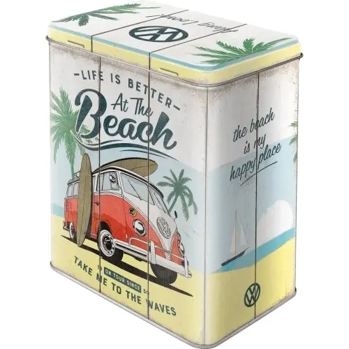 Nostalgic Art Large 14x20cm Tin Box Storage VW Bulli Life is Better at the Beach