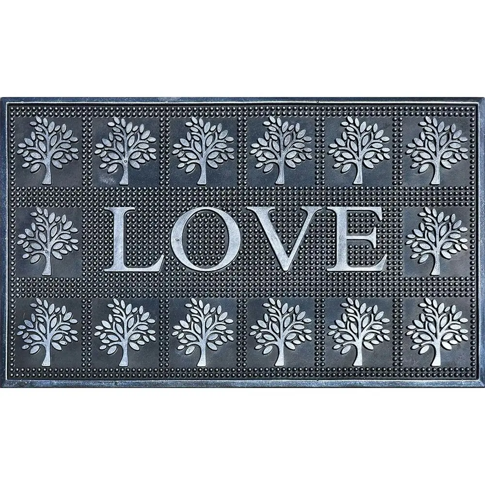 Solemate Rubber Metallic Silver Love 45x75cm Stylish Outdoor Front Doormat