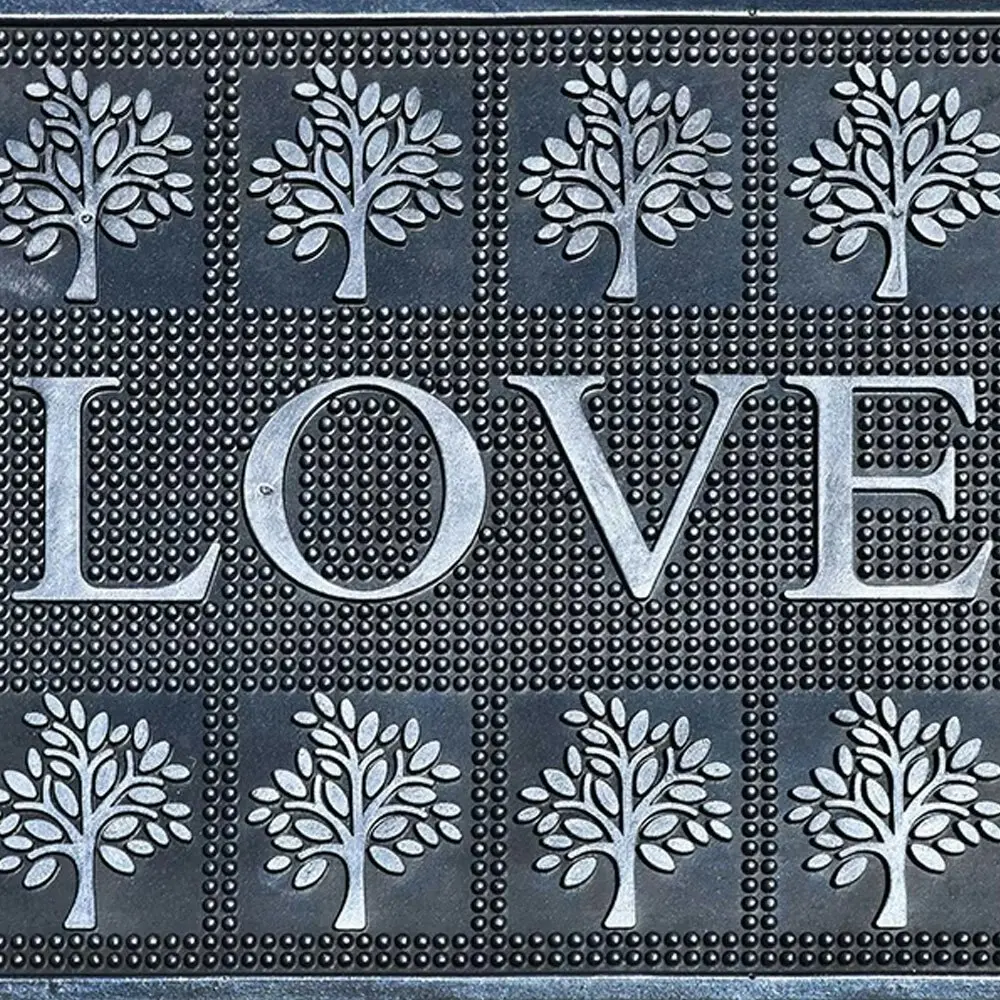 Solemate Rubber Metallic Silver Love 45x75cm Stylish Outdoor Front Doormat