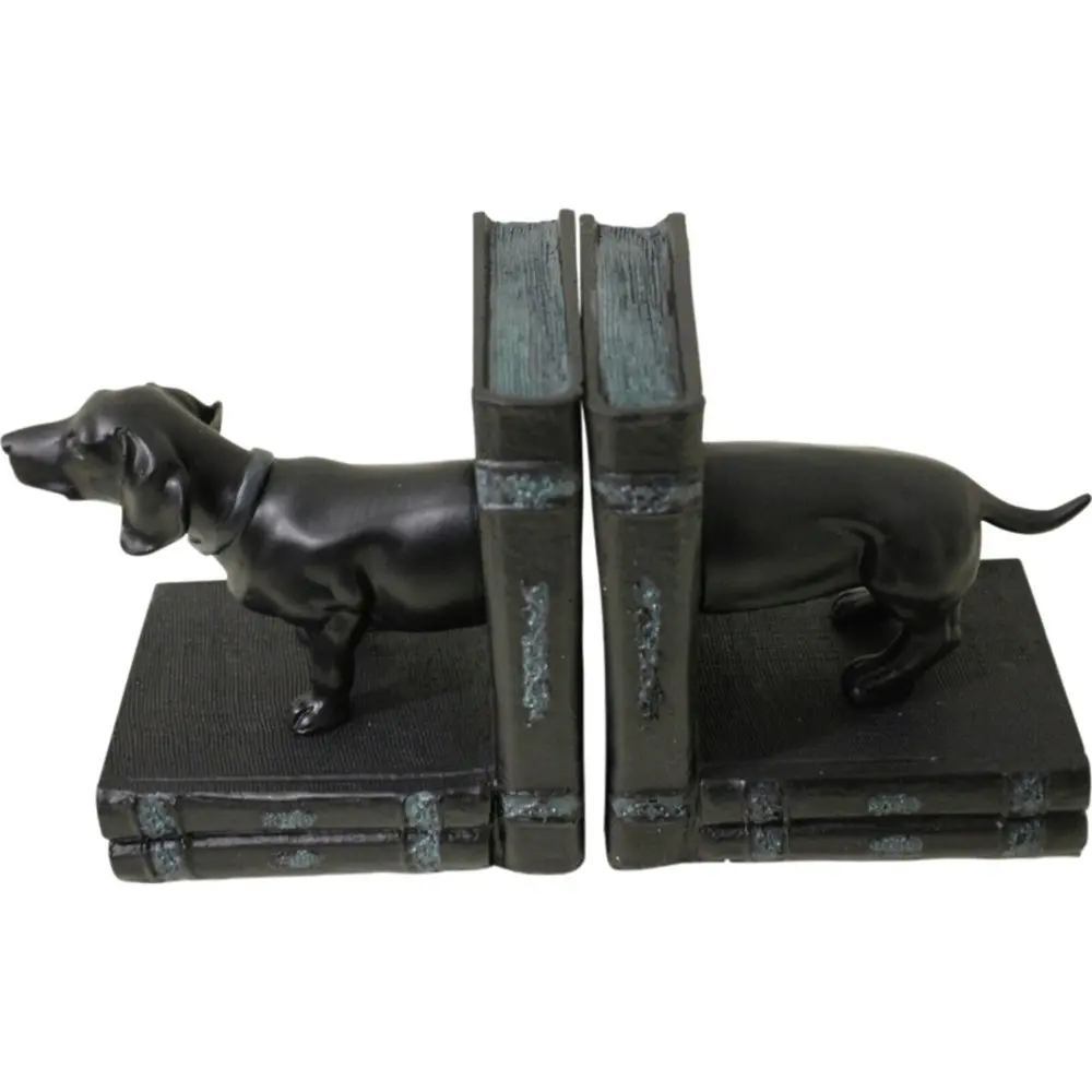 2pc Daschound Dog 30x15cm Bookend Resin Book Holder Home/Office Room Decor Black