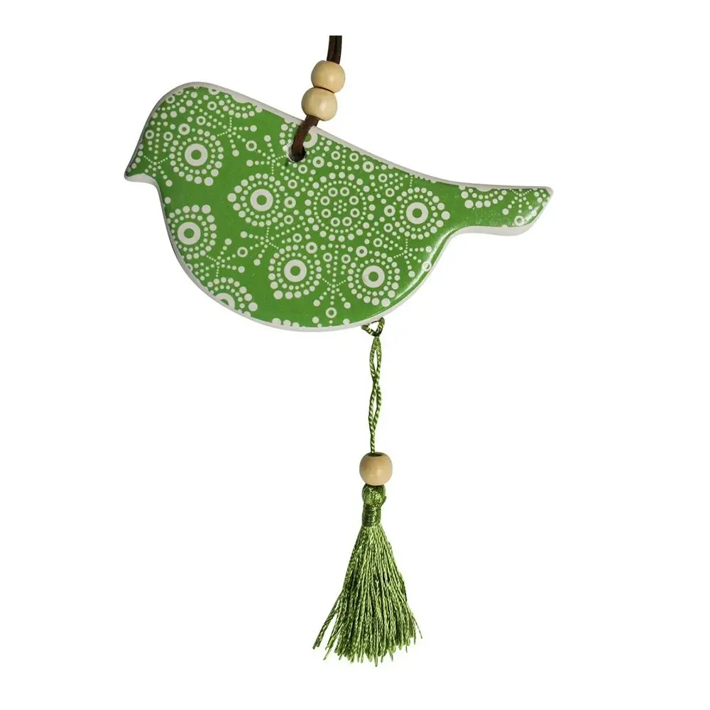 2x Ceramic Hanging 12cm Bird Indigenous w/ Tassel/Hanger Ornament Home Decor GRN