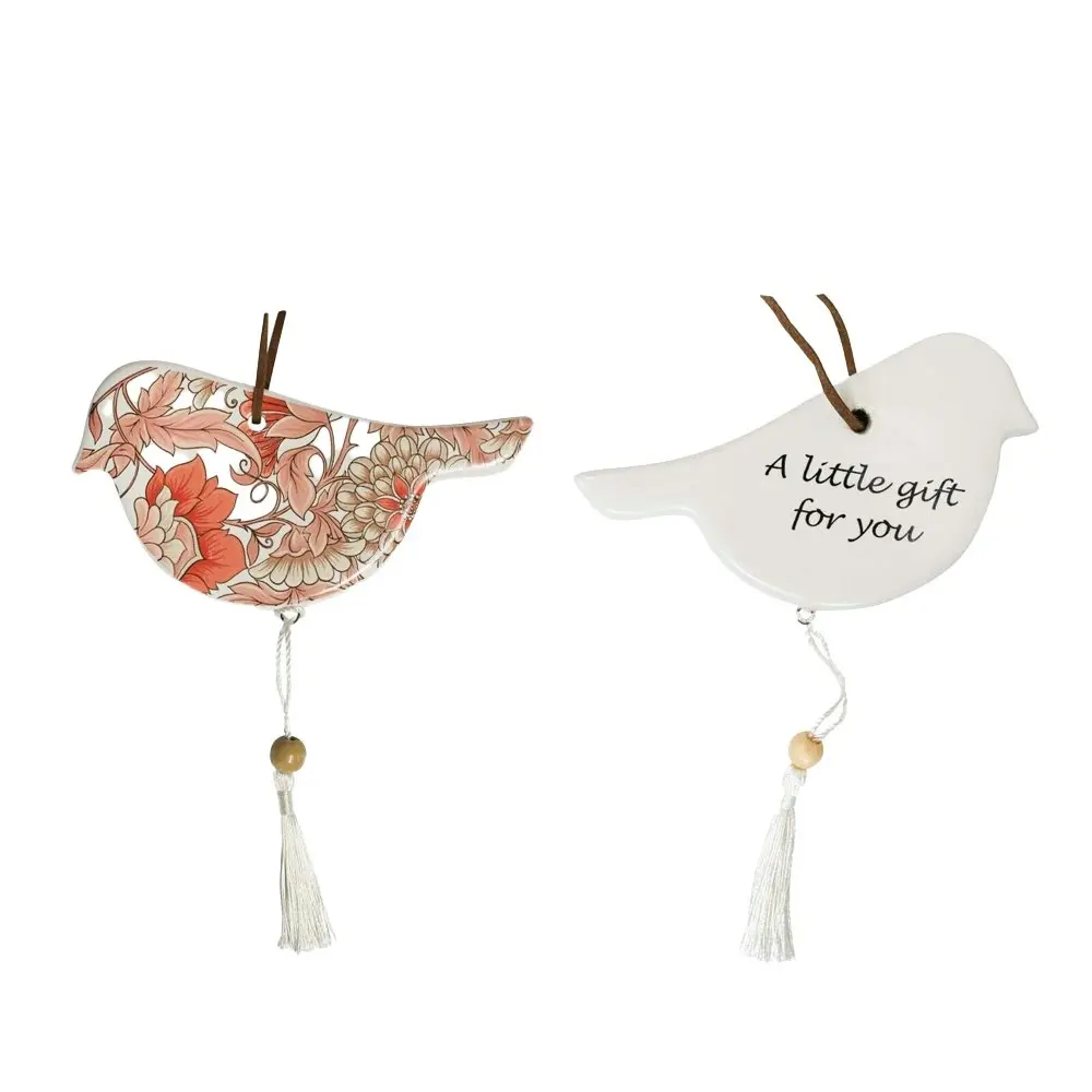 2x Ceramic Hanging 12cm Bird Folk w/ Tassel/Hanger Ornament Home Room Decor ORNG