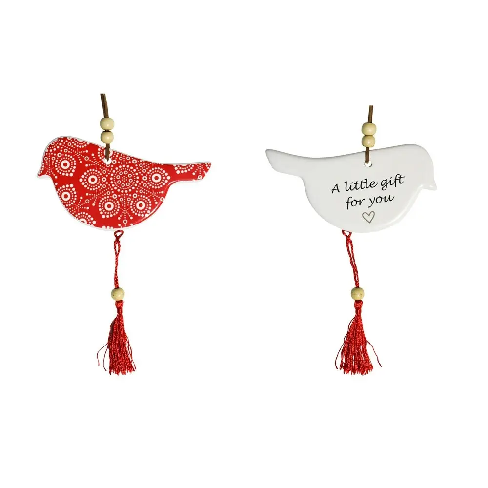 2x Ceramic Hanging 12cm Bird Indigenous w/ Tassel/Hanger Ornament Home Decor Red