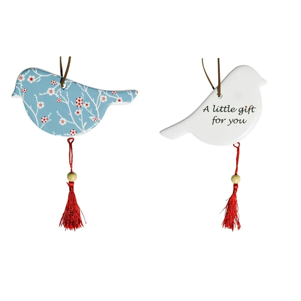 2x Ceramic Hanging 12cm Bird Blossom w/ Tassel/Hanger Ornament Home Decor Blue