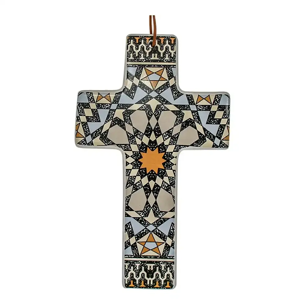 2x Ceramic Hanging 23cm Cross Mosaic w/Hanger Ornament Home Room Decor Large