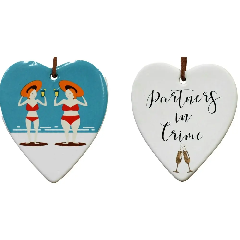 3x Ceramic Hanging 8x9cm Heart Partners Ornament w/Hanger Home/Office Room Decor