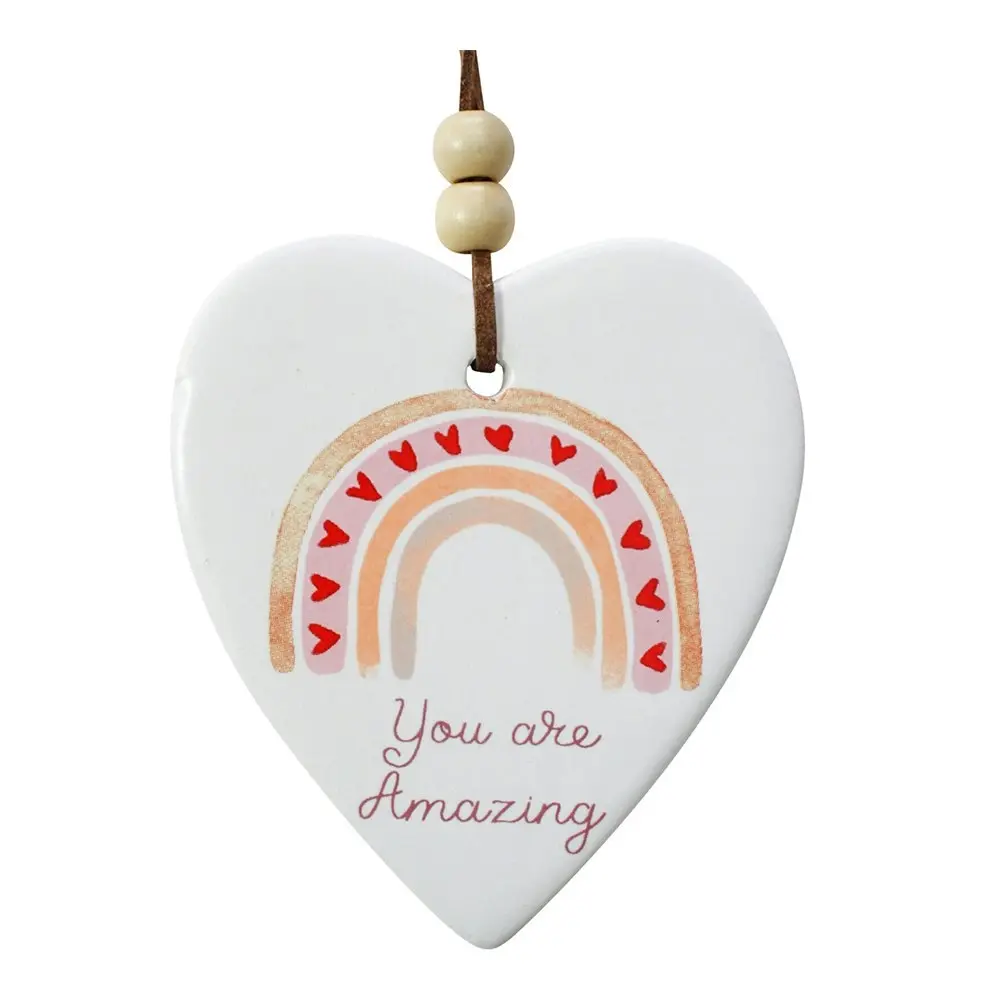 3x Ceramic Hanging 9cm Heart Rainbow Amazing w/Hanger Ornament Home/Office Decor