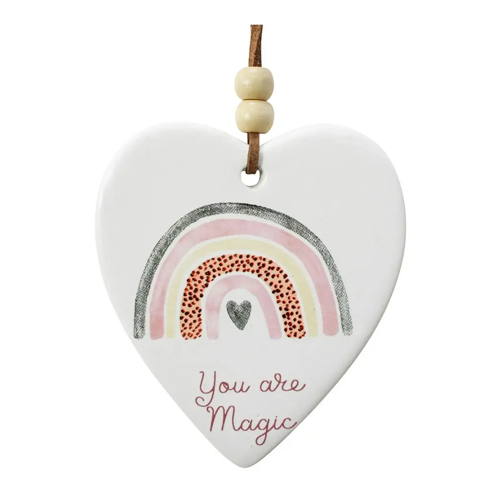 3x Ceramic Hanging 8x9cm Heart Rainbow Magic w/Hanger Ornament Home/Office Decor