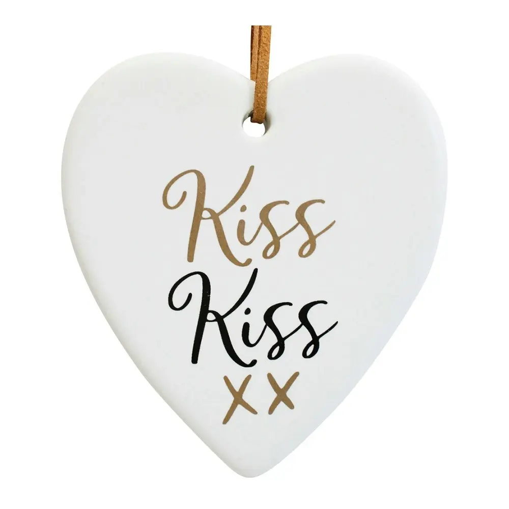 3x Ceramic Hanging 8cm Heart Kiss Kiss w/ Hanger Ornament Home/Office Room Decor