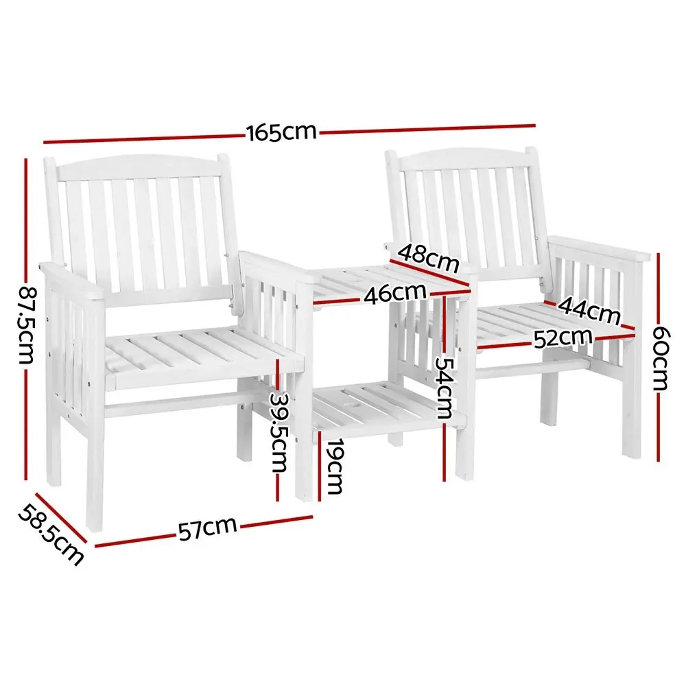 Gardeon Outdoor Garden Bench Loveseat Wooden Table Chairs Patio Furniture White