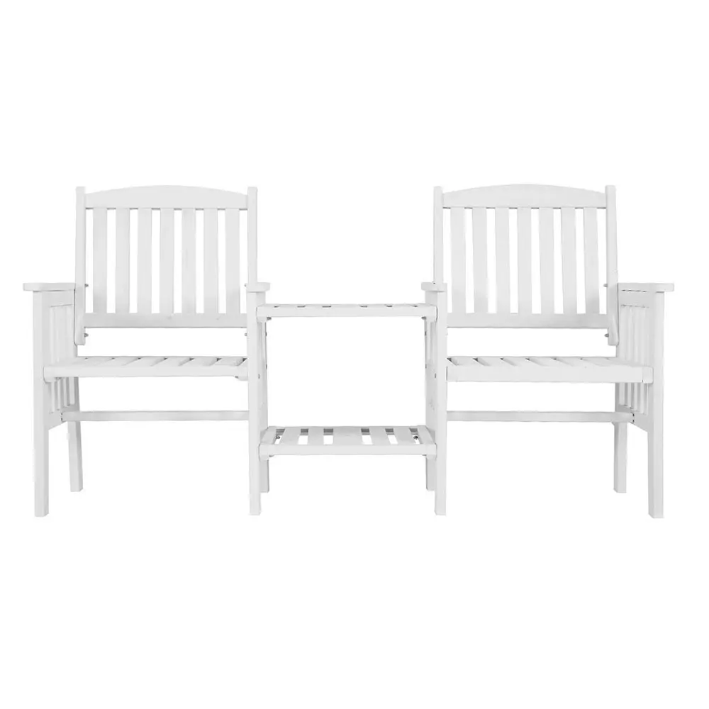 Gardeon Outdoor Garden Bench Loveseat Wooden Table Chairs Patio Furniture White