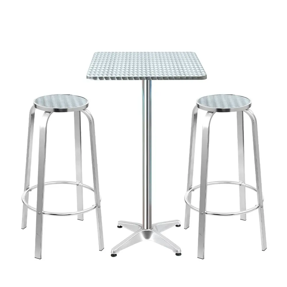 Gardeon 3-Piece Outdoor Bar Set Bistro Table Stools Adjustable Square Cafe