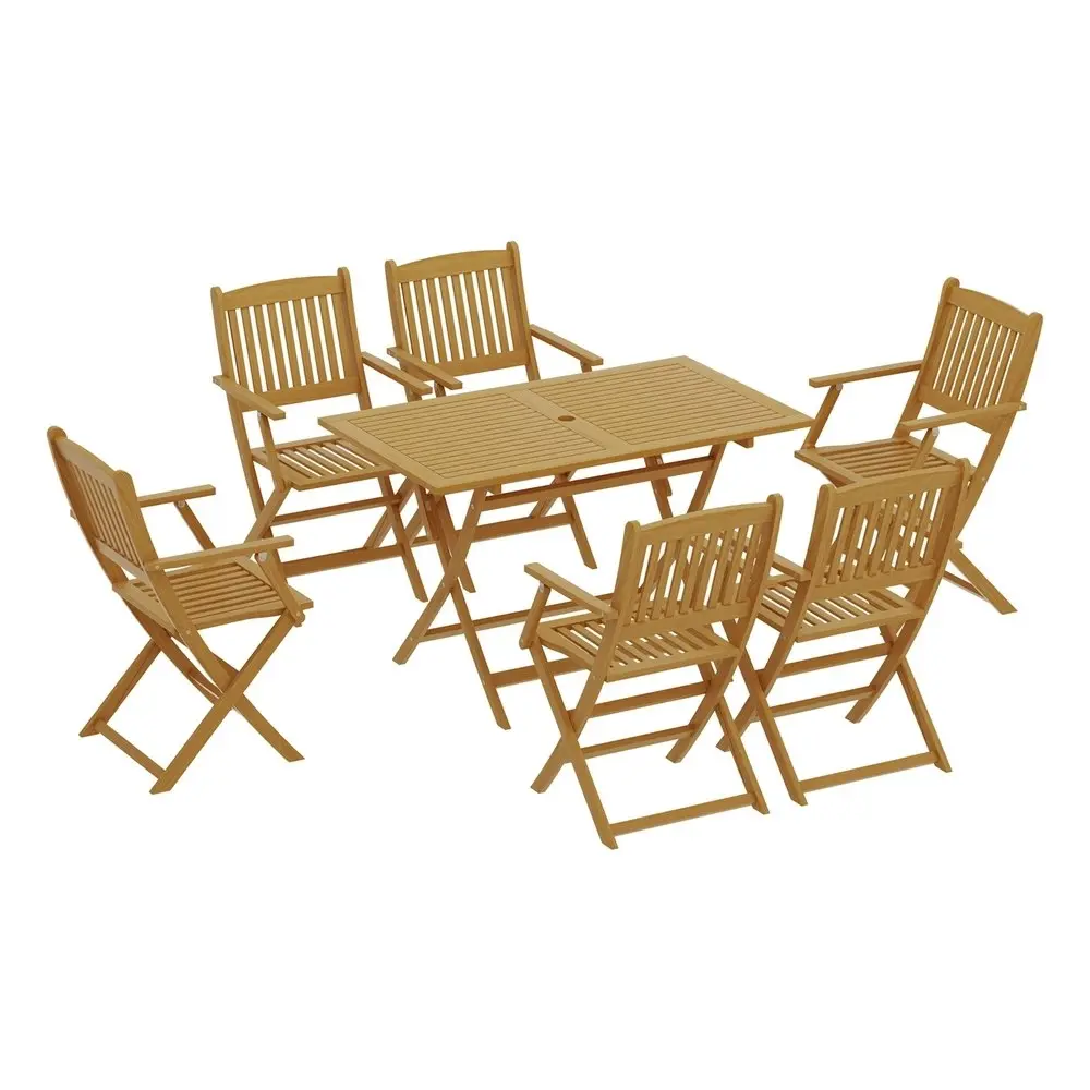 Gardeon Outdoor Dining Set 7 Piece Wooden Table Chairs Setting Foldable