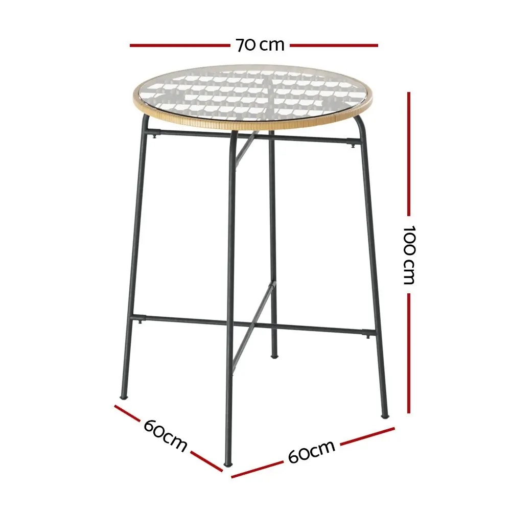 Gardeon Outdoor Bar Table Wicker Dining Bistro Glass Table Steel