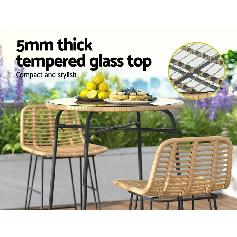 Gardeon Outdoor Bar Table Wicker Dining Bistro Glass Table Steel