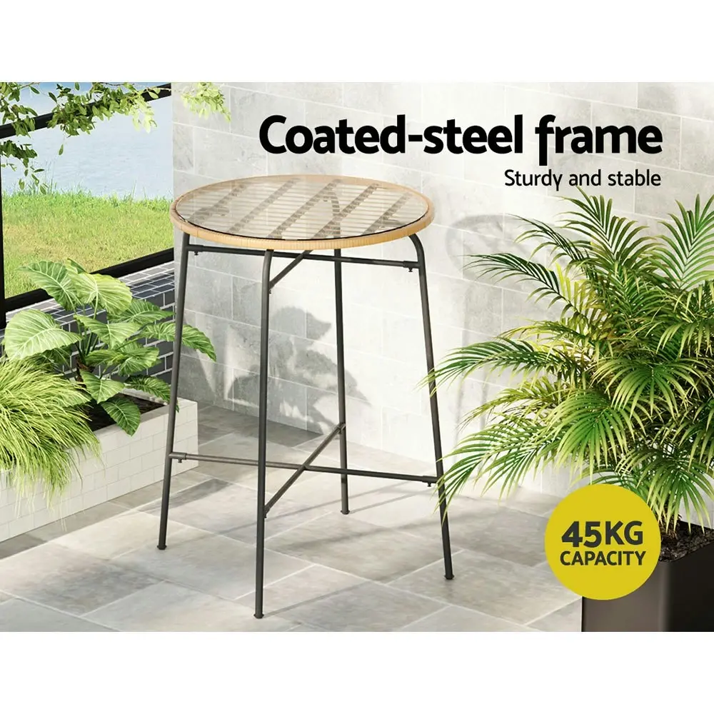 Gardeon Outdoor Bar Table Wicker Dining Bistro Glass Table Steel