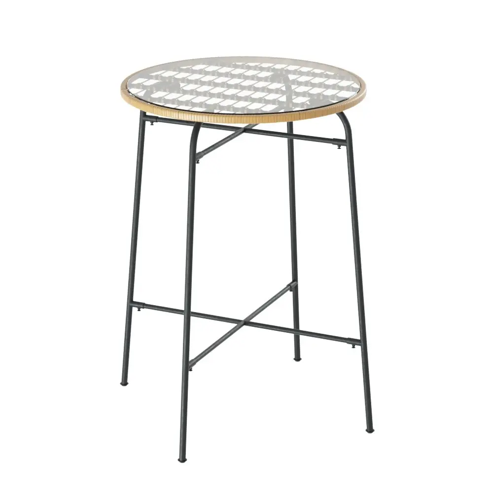 Gardeon Outdoor Bar Table Wicker Dining Bistro Glass Table Steel