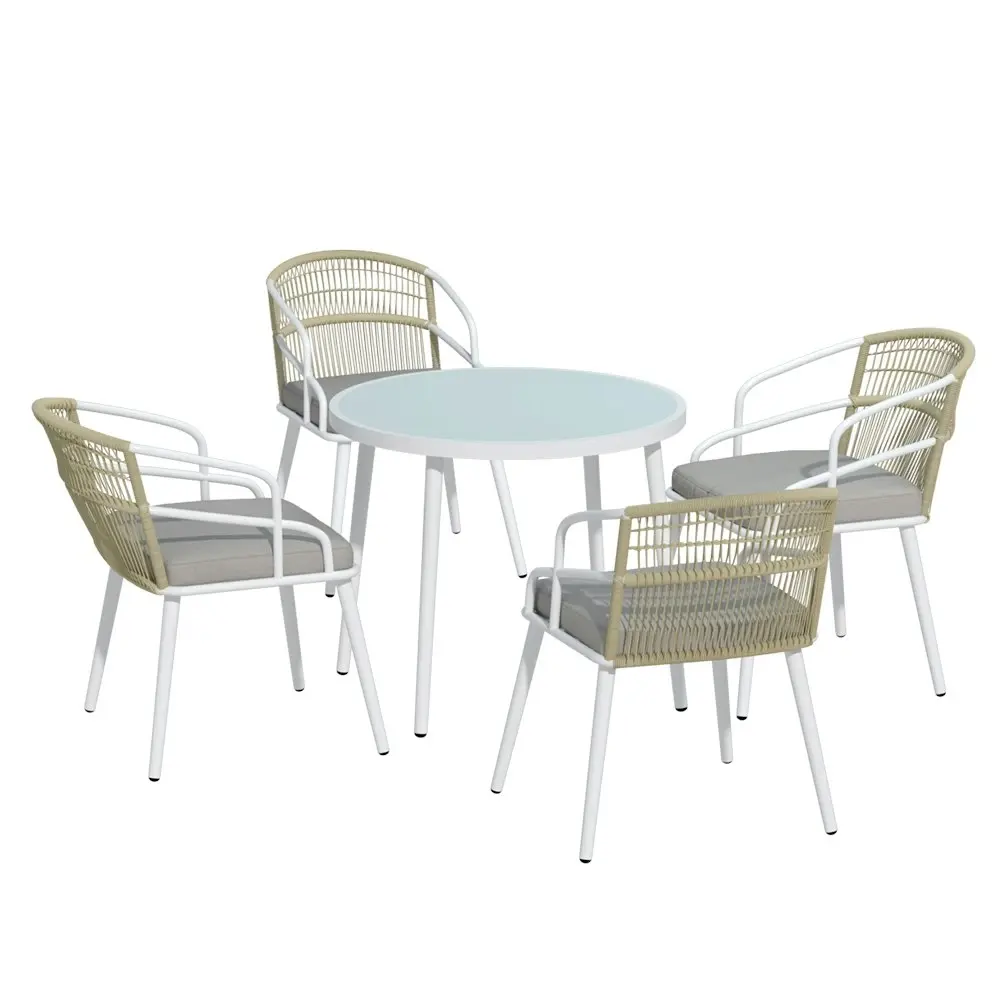 Gardeon Outdoor Dining Set 5 Piece Aluminum Table Chairs Setting White