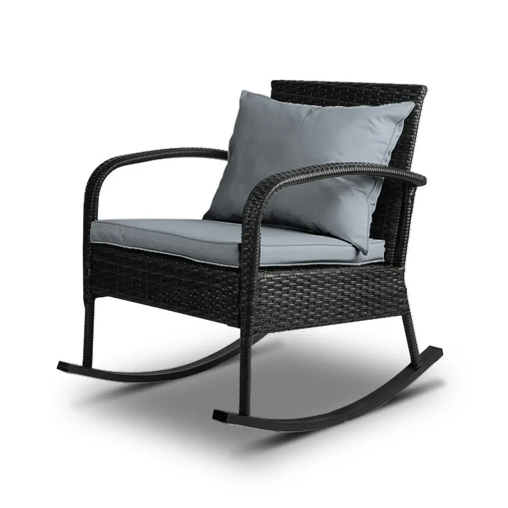 Gardeon Rocking Chair Wicker Outdoor Furniture Garden Patio Lounge Setting Black