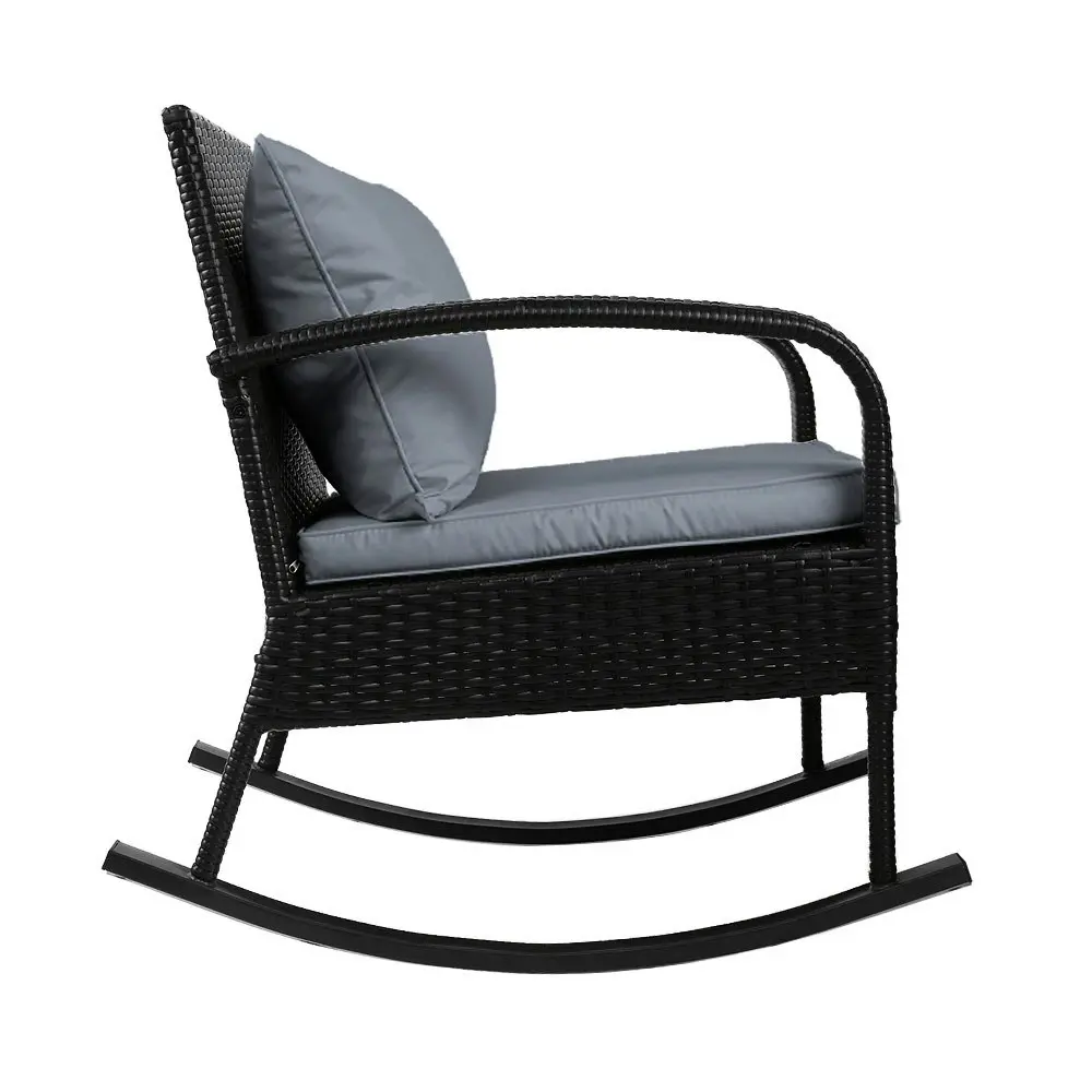 Gardeon Rocking Chair Wicker Outdoor Furniture Garden Patio Lounge Setting Black