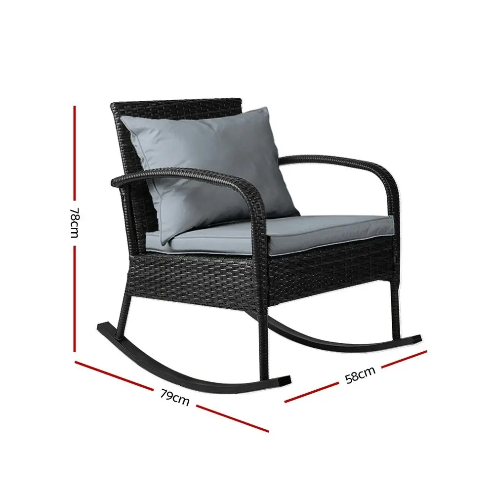 Gardeon Rocking Chair Wicker Outdoor Furniture Garden Patio Lounge Setting Black