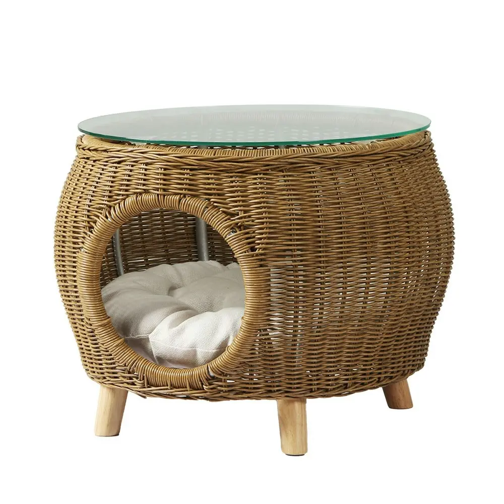 Gardeon Coffee Side Table Wicker Aluminium Desk Pet Bed Storage Outdoor Furniture