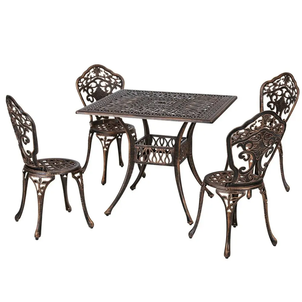 Gardeon Outdoor Dining Set 5 Piece Chairs Table Cast Aluminum Patio Brown