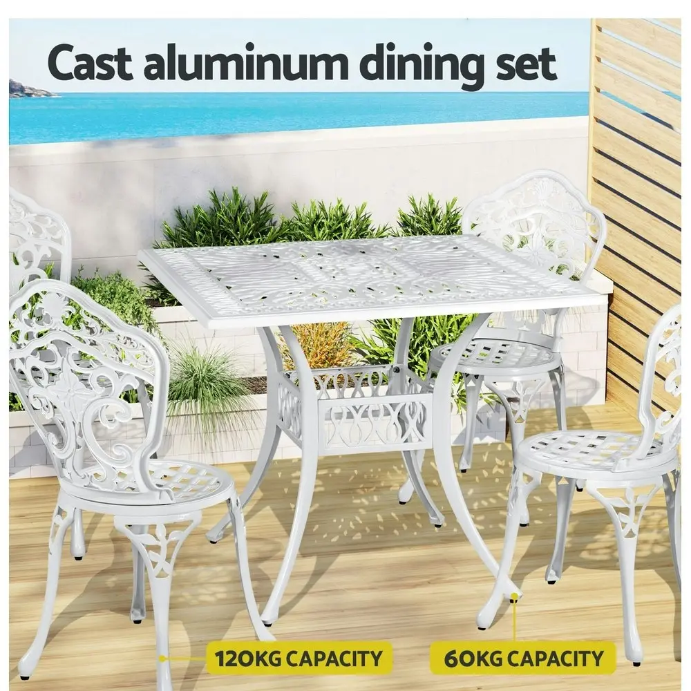 Gardeon Outdoor Dining Set 5 Piece Chairs Table Cast Aluminum Patio White