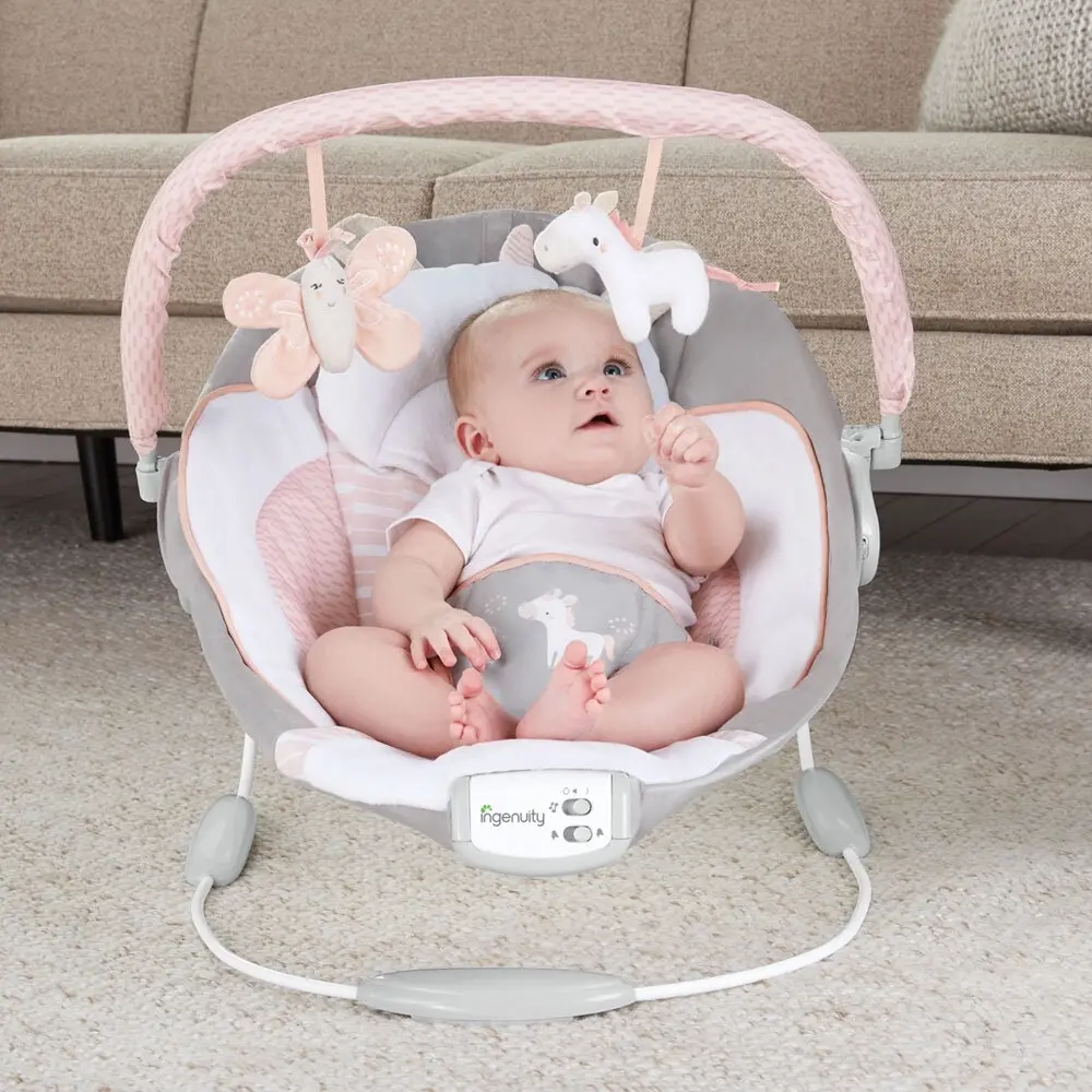 Ingenuity Baby/Infant/Newborn Bouncer/Rocker Chair/Seat 0m+ w/ Toys Audrey Pink