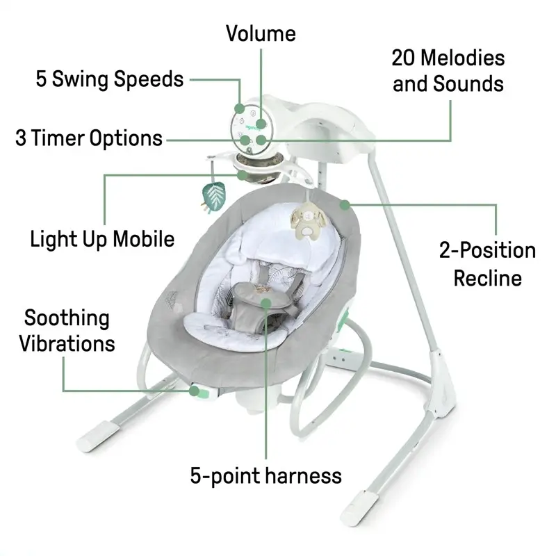 Ingenuity InLighten Baby/Newborn Soothing Swing And Rocker - Remy White/Grey 0m+