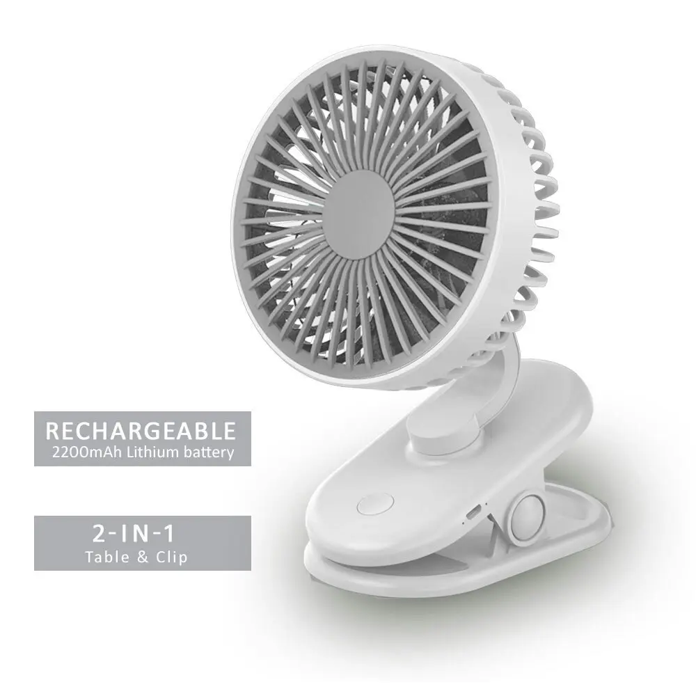 Sansai Portable USB Rechargeable Clip On Desktop Travel Desk/Table Fan White