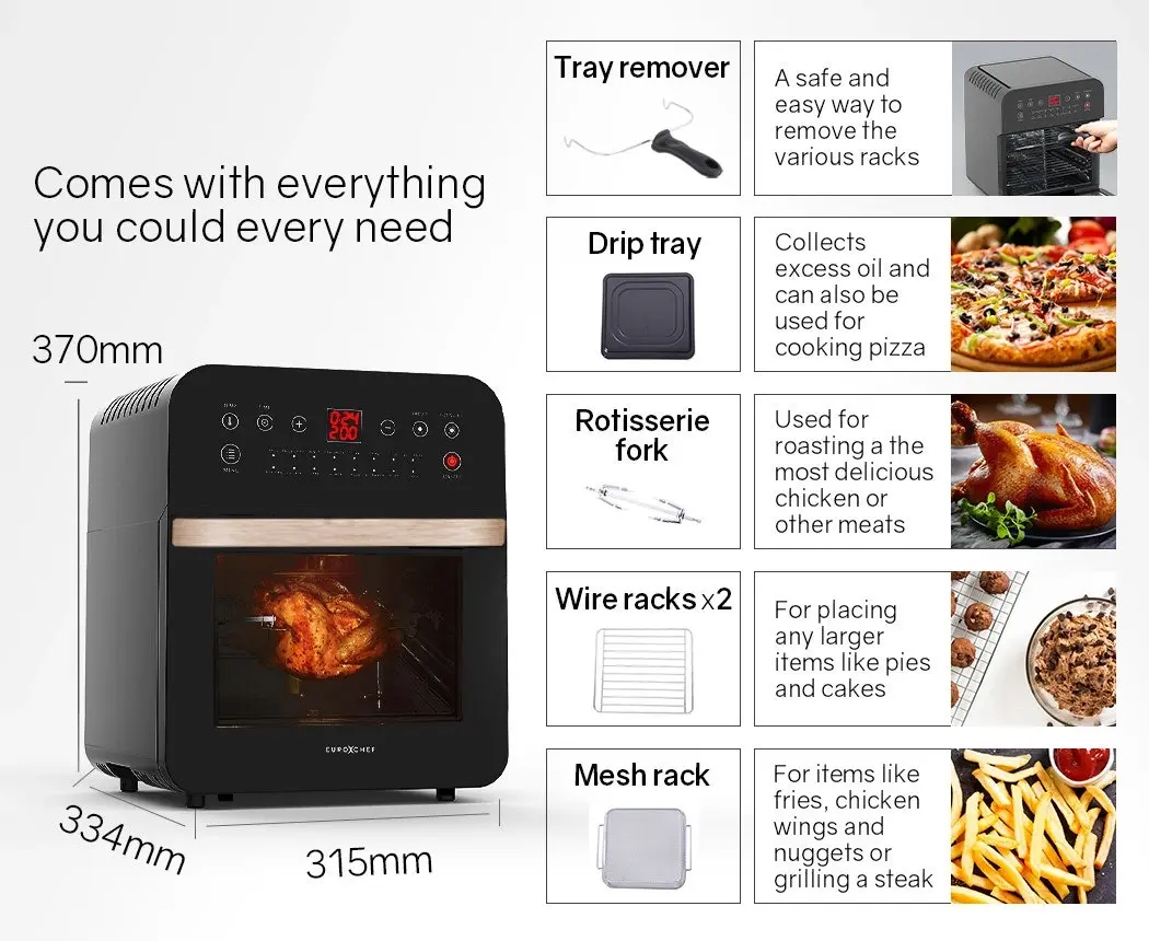 EuroChef 16L Air Fryer Electric Digital Airfryer Rotisserie Dry Large Big Cooker