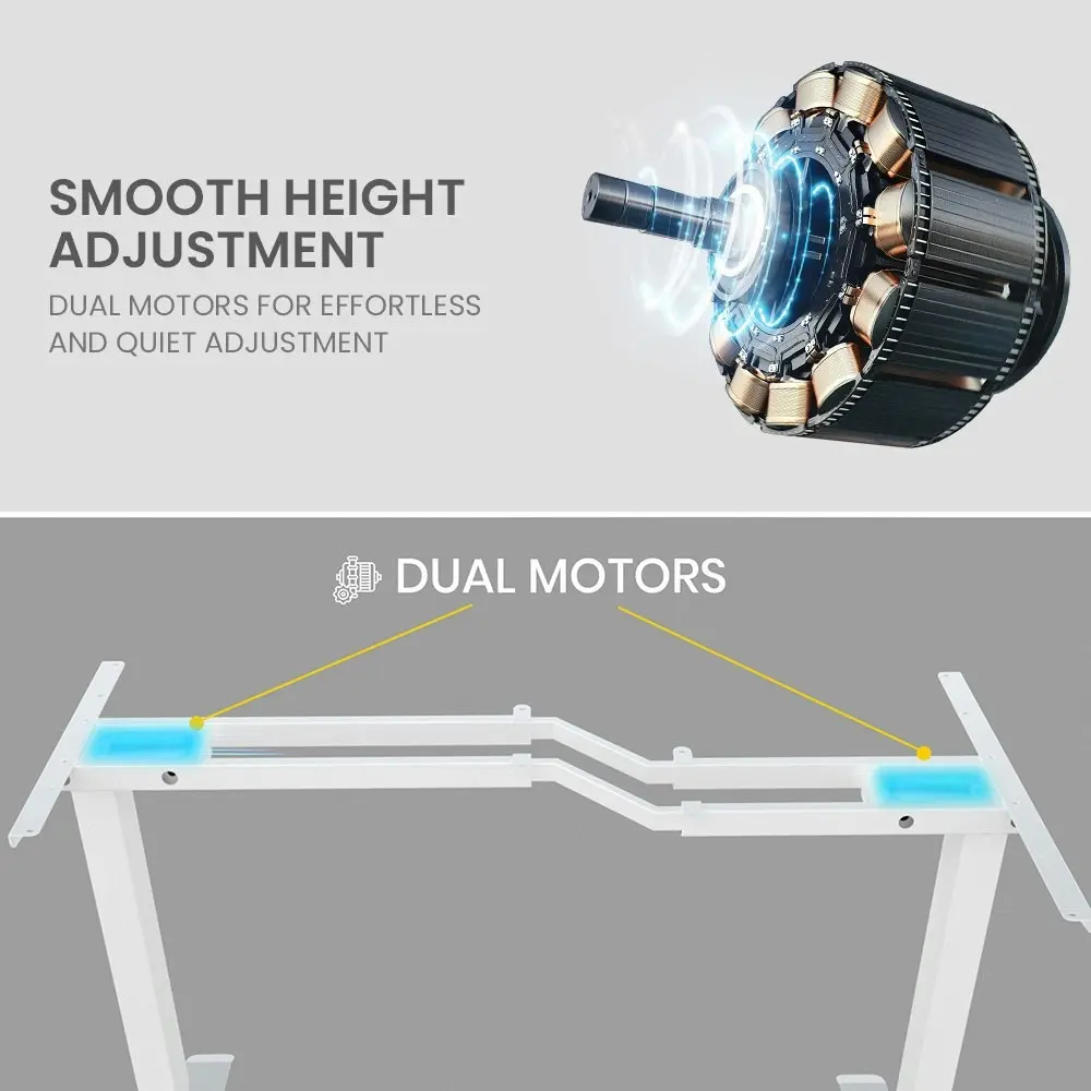 Fortia L-Shape Standing Desk, 1450W x 600D x 850D, Dual Motor, 80kg Load, Sit to Stand Up Electric Height Adjustable, Left-Hand Sided, White/White Frame