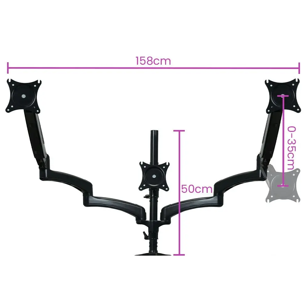 Fortia Triple Computer Monitor Mount Stand for Desk with 3 Adjustable Arm Holder for 15 to 32 inch Displays